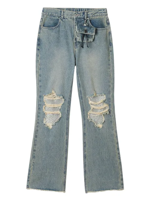 Musium Div. lace-insert frayed jeans Blue MMUJNW00998X