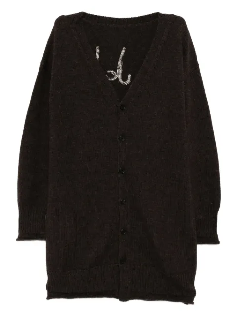 Yohji Yamamoto logo-printed v-neck cardigan Brown FMK55109