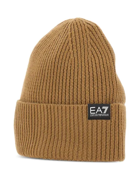 Ea7 Emporio Armani ribbed logo-patch beanie Brown 7X000312AF18469U6171