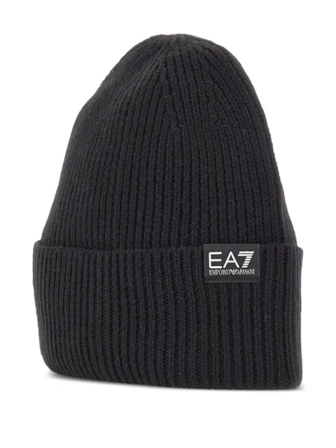 Ea7 Emporio Armani ribbed logo-patch beanie Black 7X000312AF18469UC001