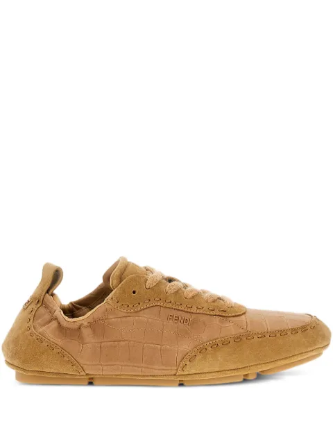 FENDI Fit crocodile-effect leather sneakers Brown 7E1799AUHK