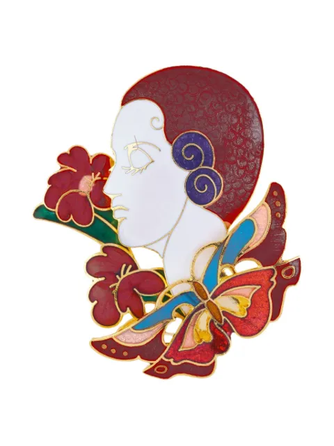 Susan Caplan Vintage 1980s art-deco cloisonné brooch Gold PN025001