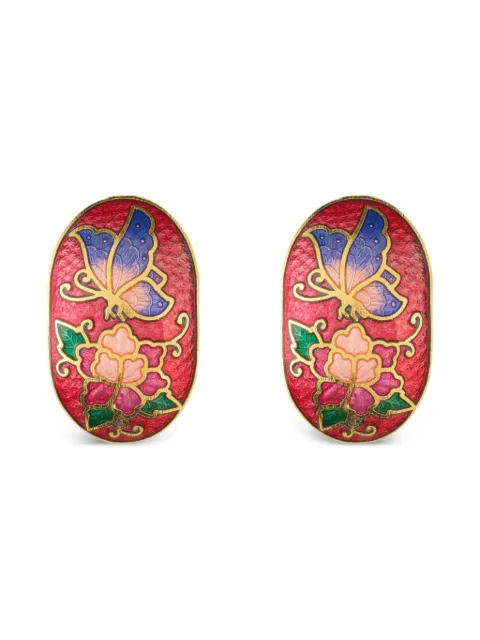 Susan Caplan Vintage 1980s floral-motif cloisonné earrings Gold ER026438