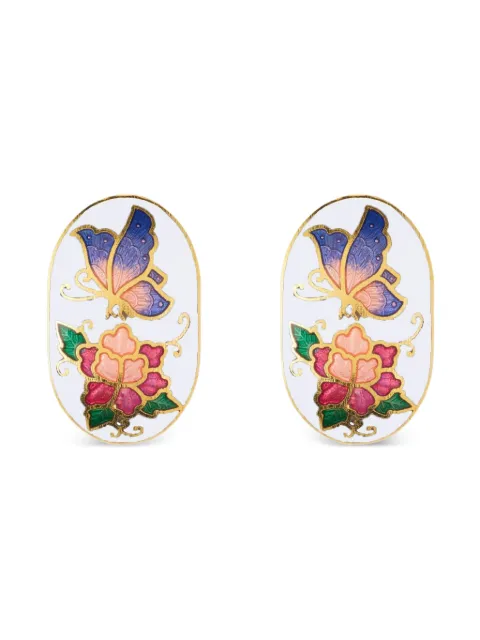 Susan Caplan Vintage 1980s floral-motif cloisonné earrings Gold ER026436