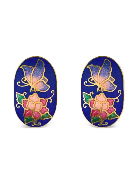 Susan Caplan Vintage 1980s floral-motif cloisonné earrings Gold ER026439