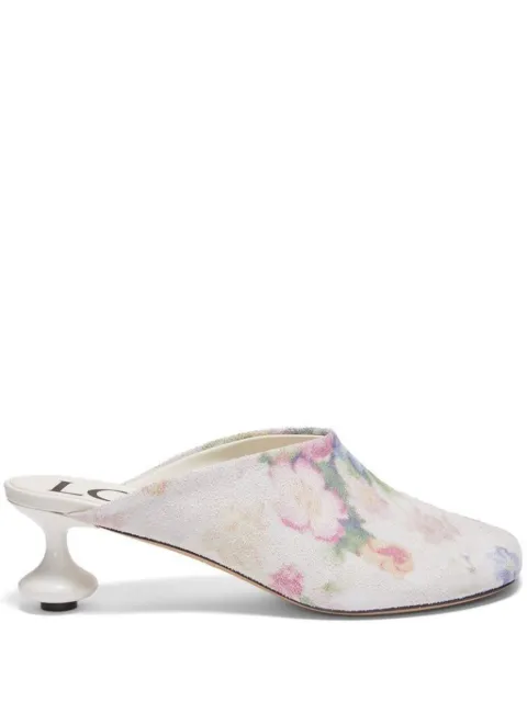 LOEWE 45mm floral print calf leather mules White LLST379X04