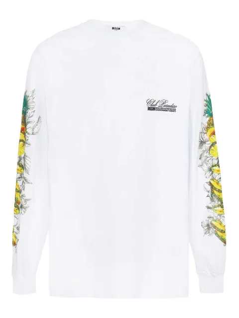 MSGM long-sleeve fruit-print T-shirt White 3440MM189237002