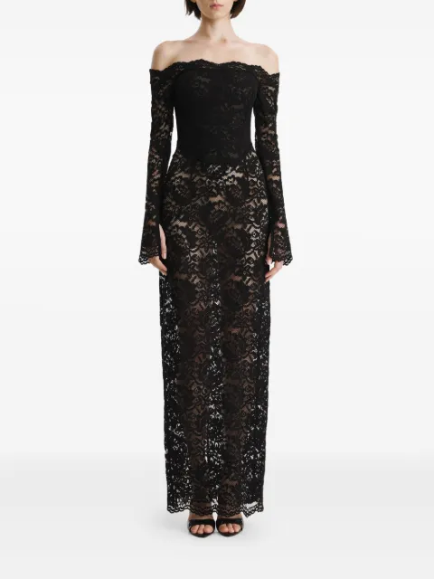 2310 STUDIO off-shoulder lace midi evening dress Black FF04