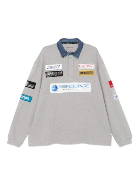 Martine Rose denim-collar logo-patch polo shirt Grey 672JE07045
