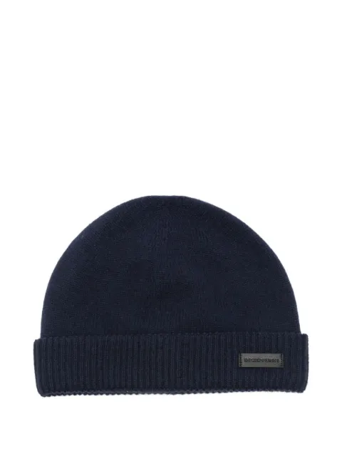 Emporio Armani logo-patch ribbed-knit beanie Blue EM002697AF18244