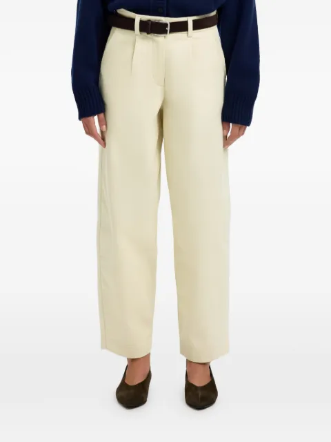 SELECTED mid-waist barrel-fit pleated cotton trousers Neutrals 16099428BIRCH
