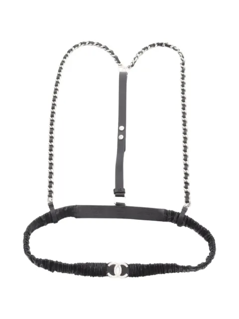 CHANEL Pre-Owned 1986-1988 Coco mark leather chain belt Black 999919