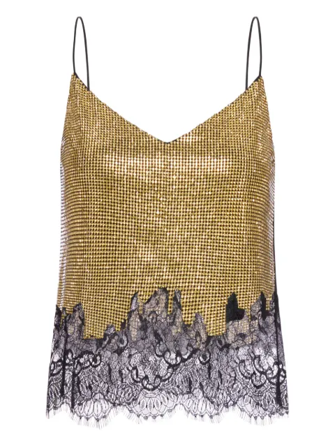 Self-Portrait chainmail lace trim top Brown AW25050TCH