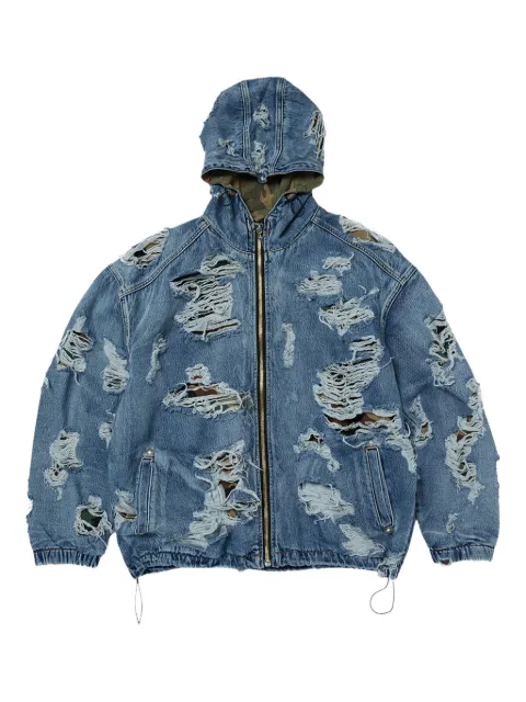 THUG CLUB distressed zip-up hooded jacket Blue TC25JK2301