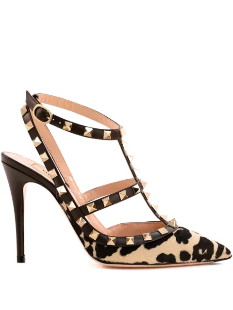 Valentino Garavani Rockstud pumps with straps in pony-effect calfskin 100mm Neutrals WS0393AMX