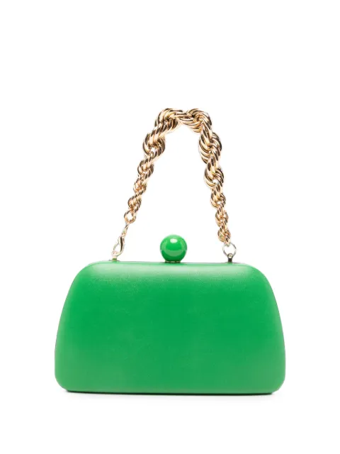 Velvet Nora chain-link leather clutch bag Green NORA