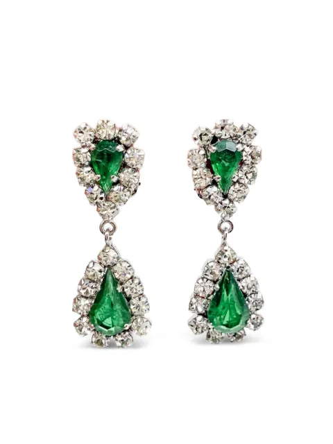 Christian Dior Pre-Owned 1972 crystal-embellished drop earrings Silver DIOREMERALDERG