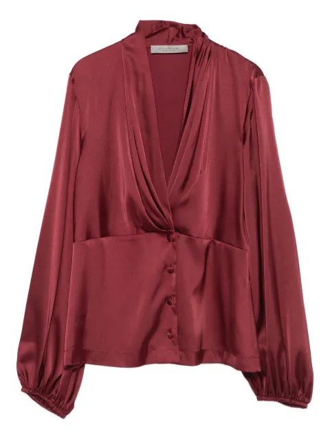 D.Exterior pleated button-front blouse Red 61716