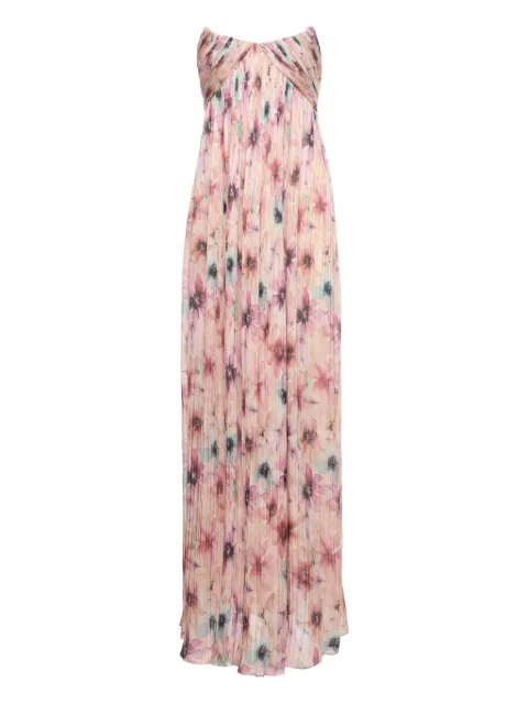 V:PM ATELIER Veronica plissé floral-print maxi dress Pink VCAVPMATL