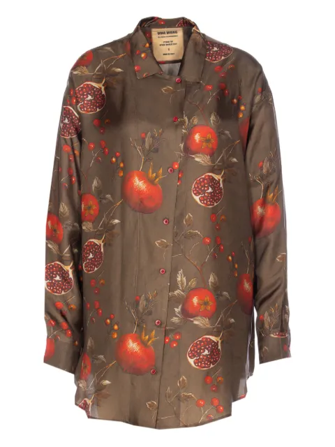 Uma Wang pomegranate-print asymmetrical-buttoned top Brown UP1001UW067