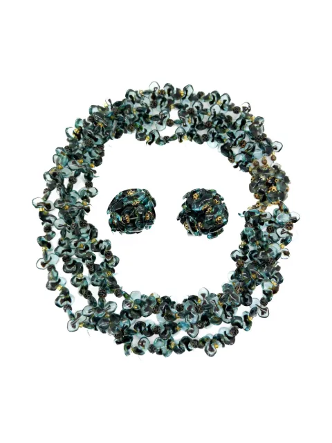 Christian Dior Pre-Owned 1967 bead-embellished necklace and earrings set Green DIORTEALSET