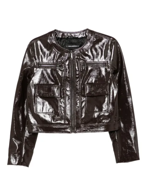 Karl Lagerfeld logo-embossed patent jacket Brown A4W14044201