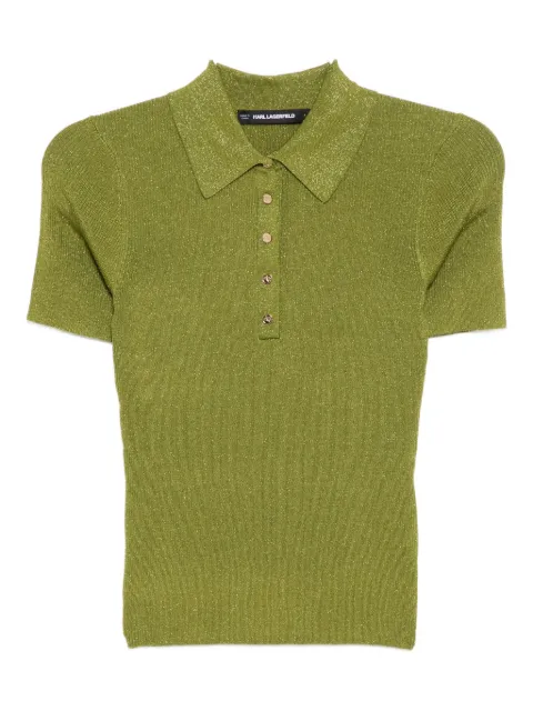 Karl Lagerfeld lurex knitted polo top Green A4W180532EL
