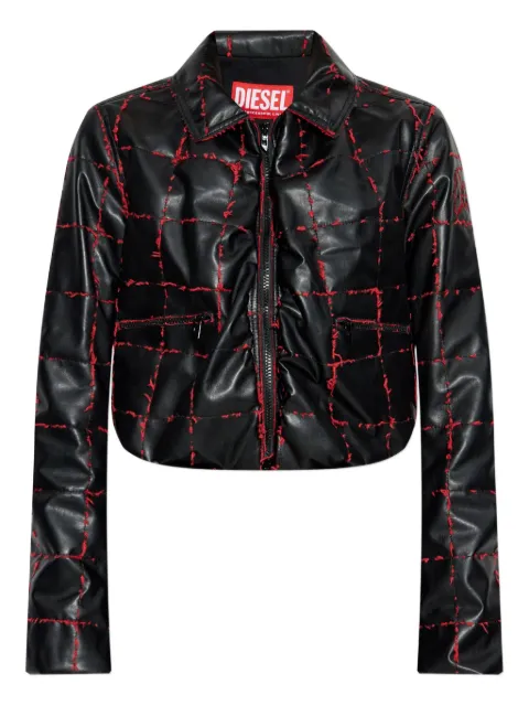 Diesel quilted grid-stitched cropped jacket Black A206990SLCS