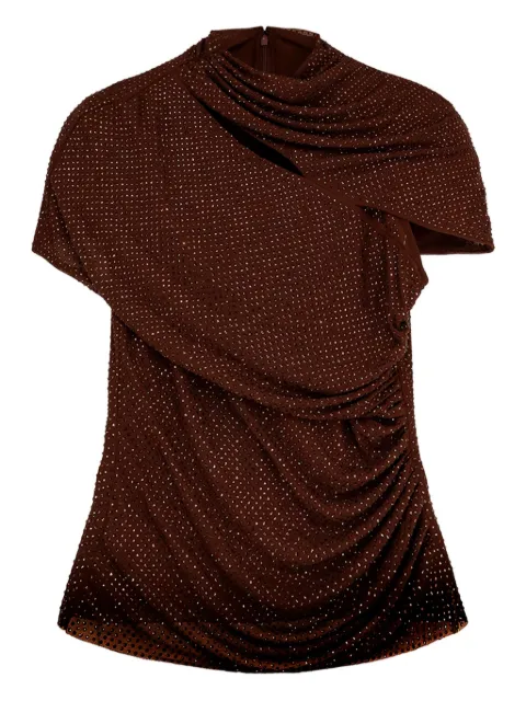 Self-Portrait embellished draped top Brown AW25087TABR