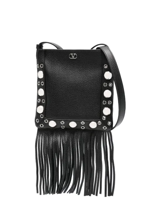 Valentino Garavani fringed studded shoulder bag Black YB0R34MJL