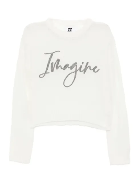 izzue embroidered-slogan semi-sheer jumper White IZXKNW00472X