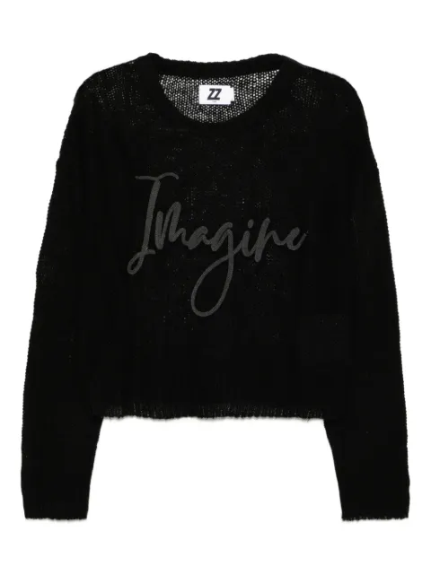izzue embroidered-slogan semi-sheer jumper Black IZXKNW00472X