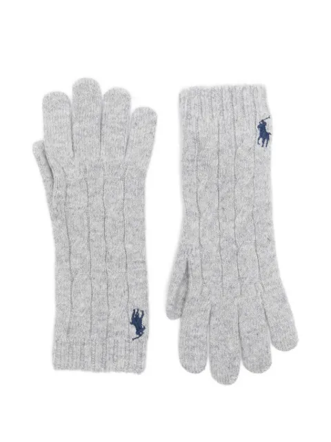 Polo Ralph Lauren cable-knit logo-embroidered gloves Grey 455981440004