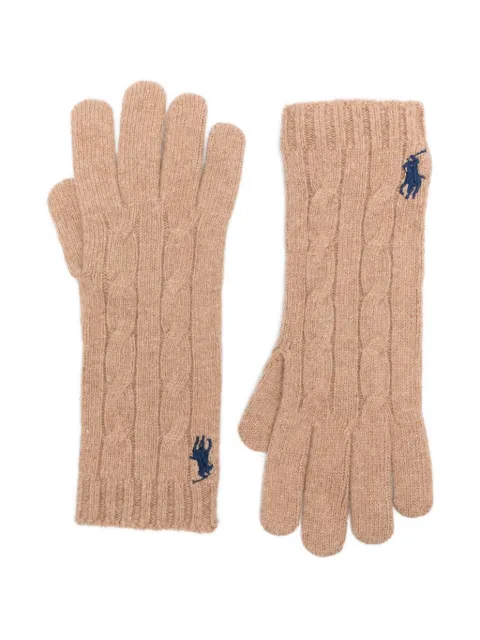 Polo Ralph Lauren cable-knit logo-embroidered gloves Neutrals 455981440003