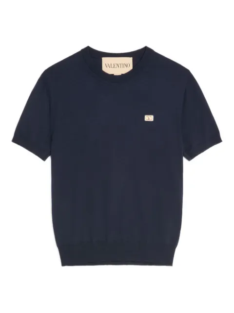 Valentino Garavani wool t-shirt with VLogo patch Blue VKCE60BCJ