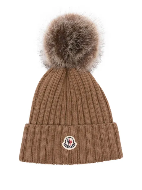 Moncler ribbed pompom beanie hat Brown L20933B00039A9327