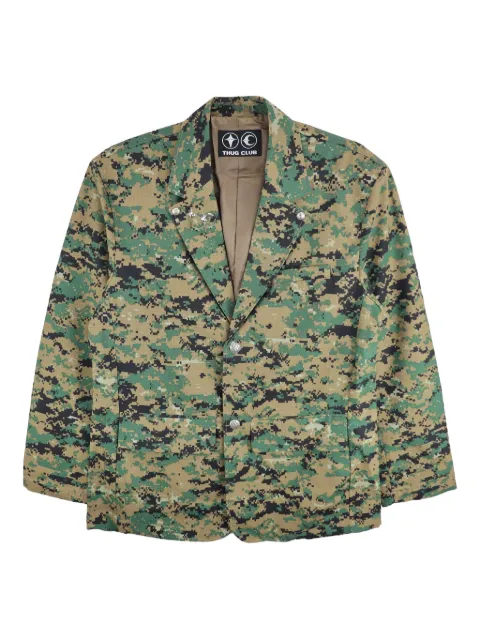 THUG CLUB Army camouflage single-breasted blazer Green TC24JK2904