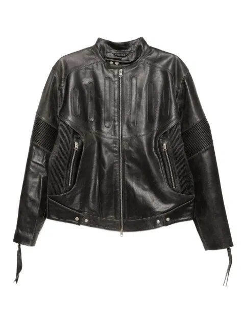 JUNTAE KIM embossed-leather biker jacket Black JTKAW24COJ15