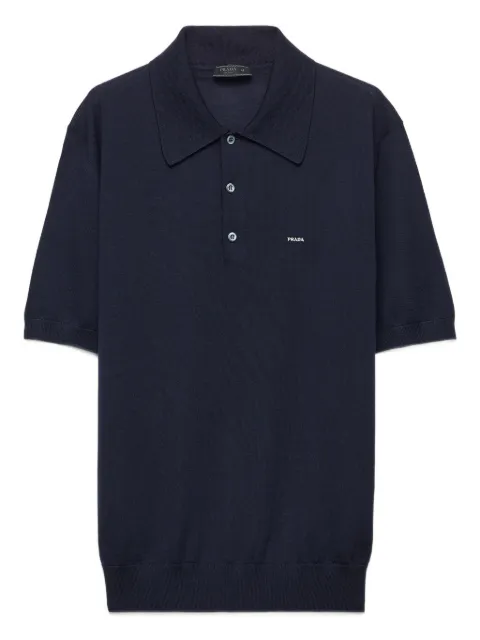 Prada embroidered wool polo shirt Blue UMF148SOOO18DY