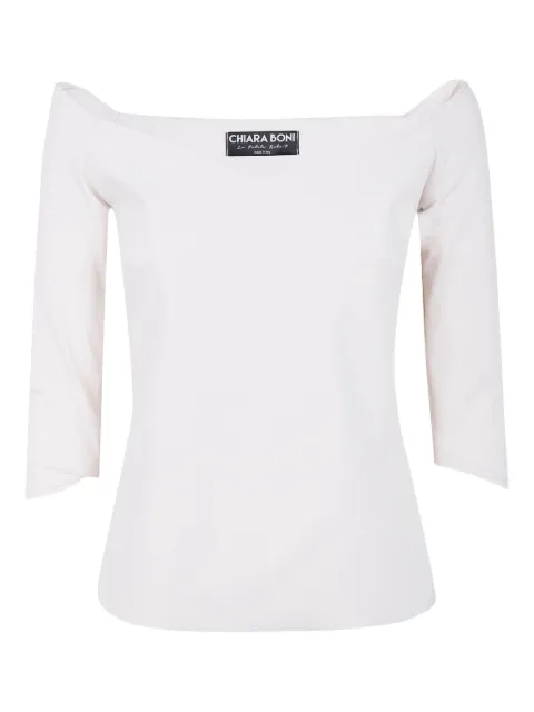 CHIARA BONI La Petite Robe off-shoulder three-quarter sleeve top White TOSAFFBS