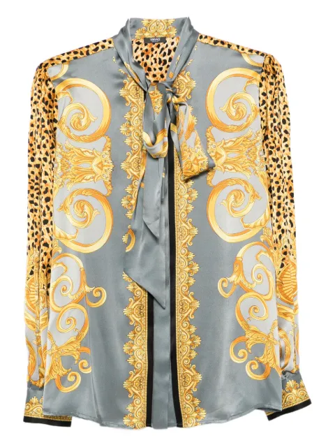 Versace cheetah foulard silk lavallière shirt Grey 10216371A16262