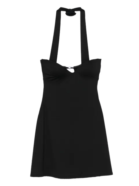 La Reveche halter-neck rose-embellished mini dress Black ARYADRESSLR25DAY