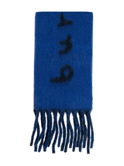 Burberry logo-detail fringed scarf Blue 8114085