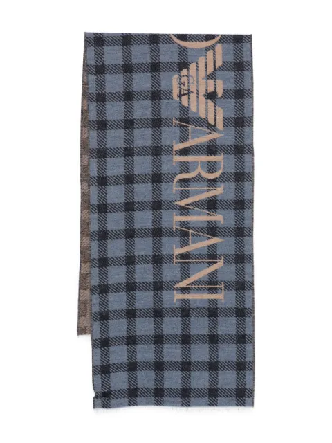 Emporio Armani check-pattern logo scarf Blue EM003852AF20016
