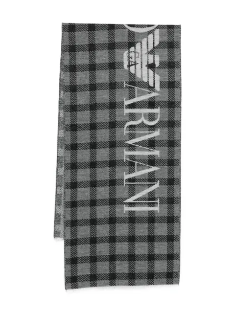 Emporio Armani check-pattern logo scarf Grey EM003852AF20016