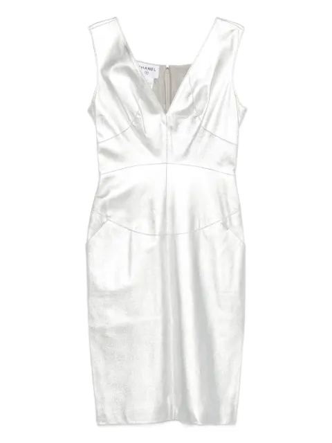 CHANEL Pre-Owned lambskin V-neck dress Silver CHANELPREOWNED