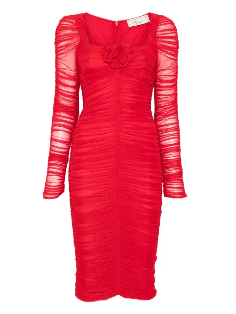 Blumarine ruffled long-sleeved party dress Red A544A384A