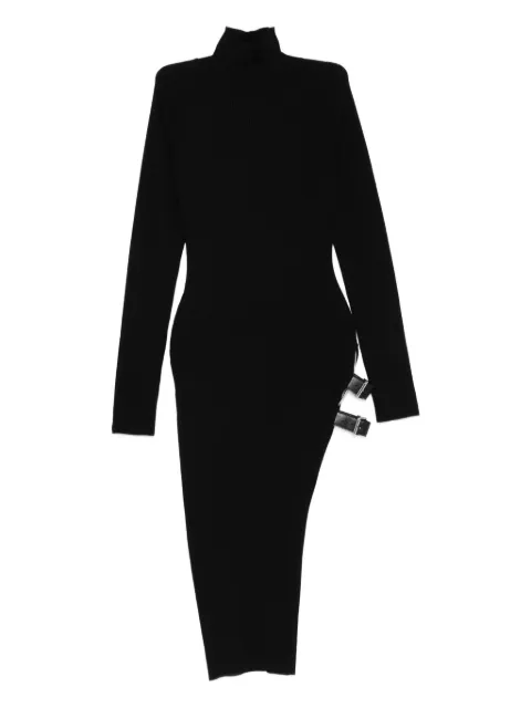 Blumarine ribbed turtleneck buckle-detail asymmetric party dress Black A544A332A