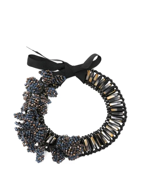 Night Market ribbon beaded necklace Black NL10NMLEAVESBROWN