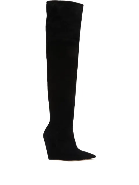 Stuart Weitzman 100mm Saloon wedge pointed-toe over-the-knee boots Black SB653SUE